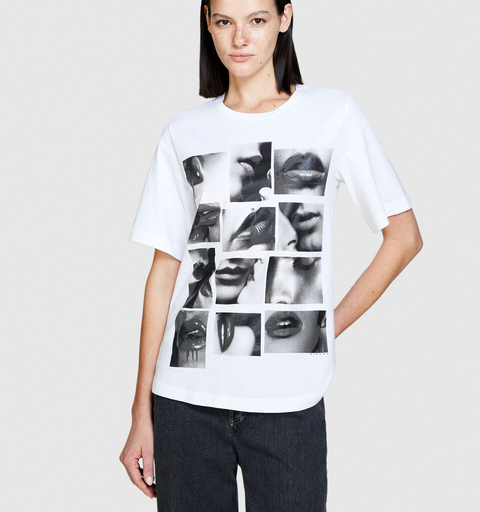 T-shirt with glossy print - women's short sleeve t-shirts - White | Sisley image number 4
